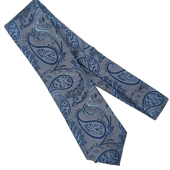 Michael Kors Men's Blue Paisley Silk Designer Tie - Picture 3 of 5